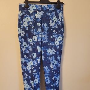J Crew blue floral side zip ankle pants